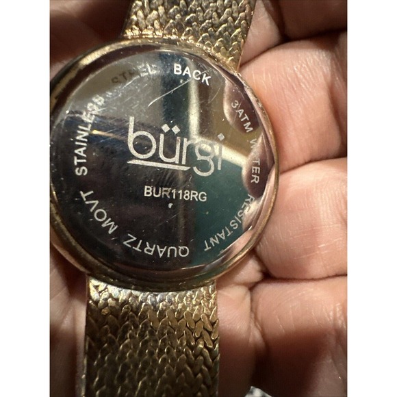 Working BURGI Womens Dainty Watch Swarovski Crystals and MOP Dial Gold Tone 37mm - Picture 3 of 6